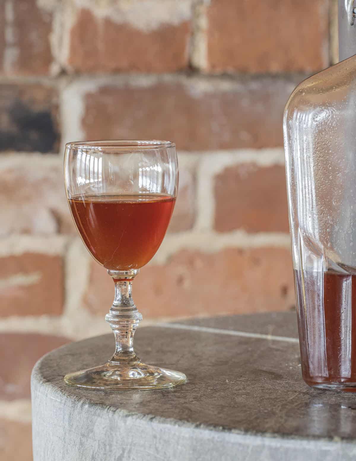A glass of kalina liqueur made from highbush cranberries or Viburnum trilobum. 