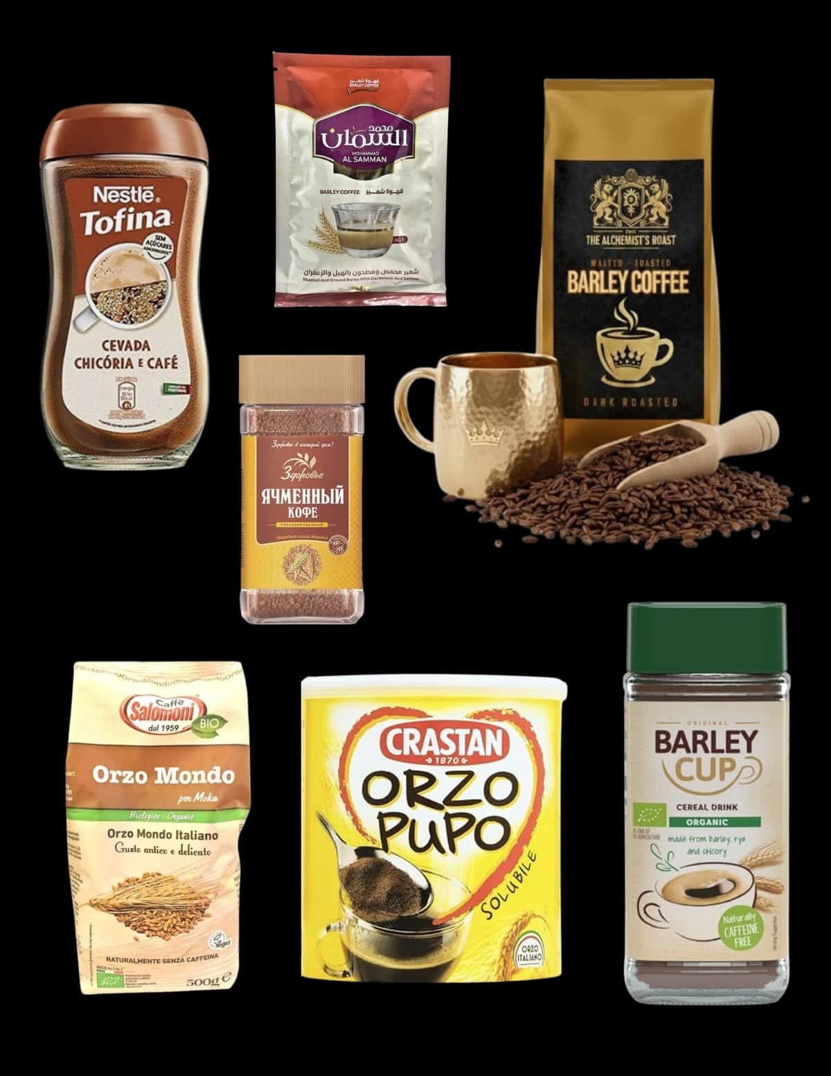An infographic showing many different brands of barley-chicory coffee that are still sold and used in Europe.
