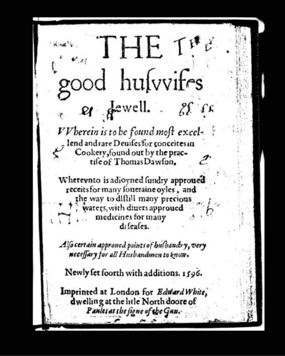 The good housewife's jewell, an image of the cover of the book.